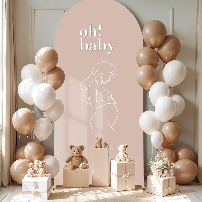 6.6FT Nude Arch Backdrop Cover - Polyester Fitted Wedding Arch Stand Covers Round Top Chiara Arch Backdrop Cover for Birthday Party Banquet Photo Background Decoration