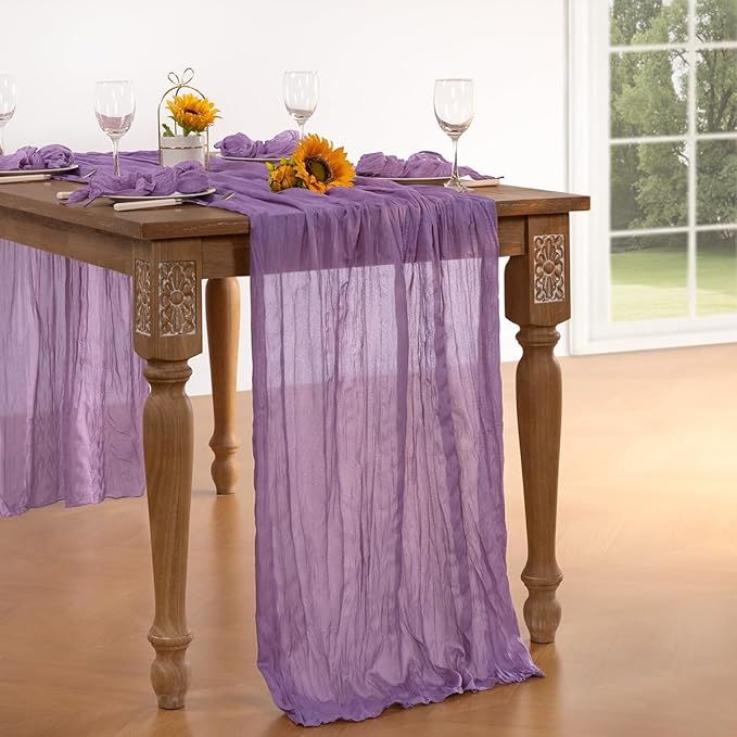Lavender Purple Cheesecloth Table Runner 4 Pack Fall Table Runners Boho Gauze 120 Inches Cheese Cloth Fall Table Decorations for Thanksgiving Wedding Bridal Baby Shower Birthday Garden Party