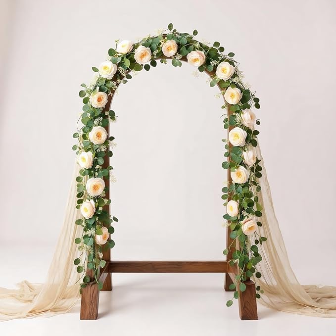 2Pcs Total 13 feet Eucalyptus Flower Garland with Fake Rose Flower, Artificial Fake Flowers Greenery Garland Floral Vines for Decoration Party Wedding Table Indoor Outdoor Backdrop Wall Decor（Pink）