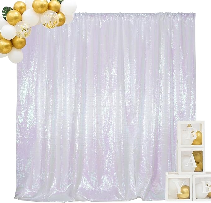 SquarePie Sequin Backdrop Non-Transparent Background Sparkly Curtain for Wedding Party 10FT x 10FT Iridescent