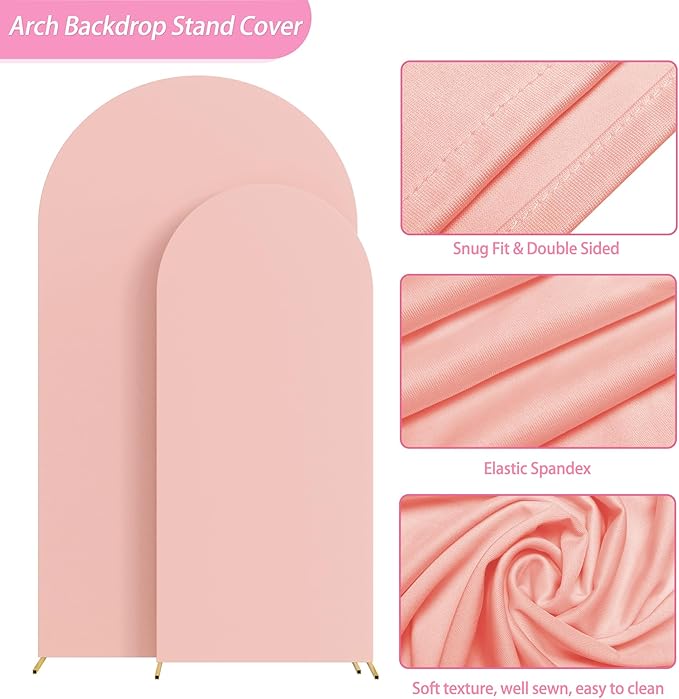 Fomcet Wedding Arch Cover 7.2FT, 6FT Pale Pink Spandex Fitted Fabric Arch Backdrop Covers 2 Set for Round Top Chiara Arched Backdrop Stand Cover for Wedding Birthday Party Baby Shower Decor