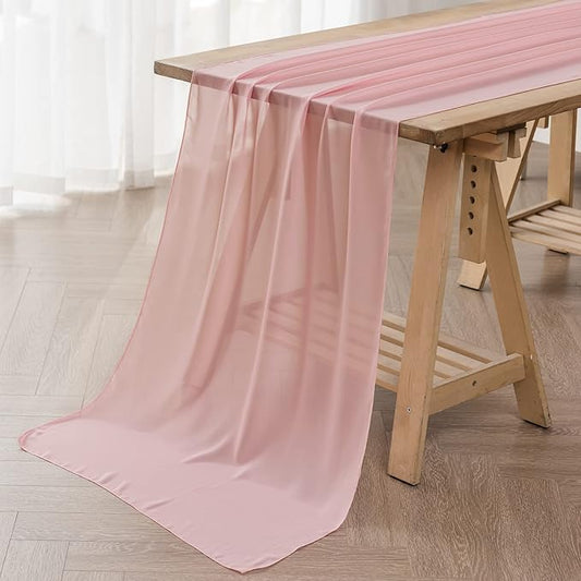12Pack 9ft Chiffon Table Runner 14x108 Inch Sheer Romantic Table Runner for Wedding Birthday Party Bridal Shower Outdoor Decoration-Light Pink