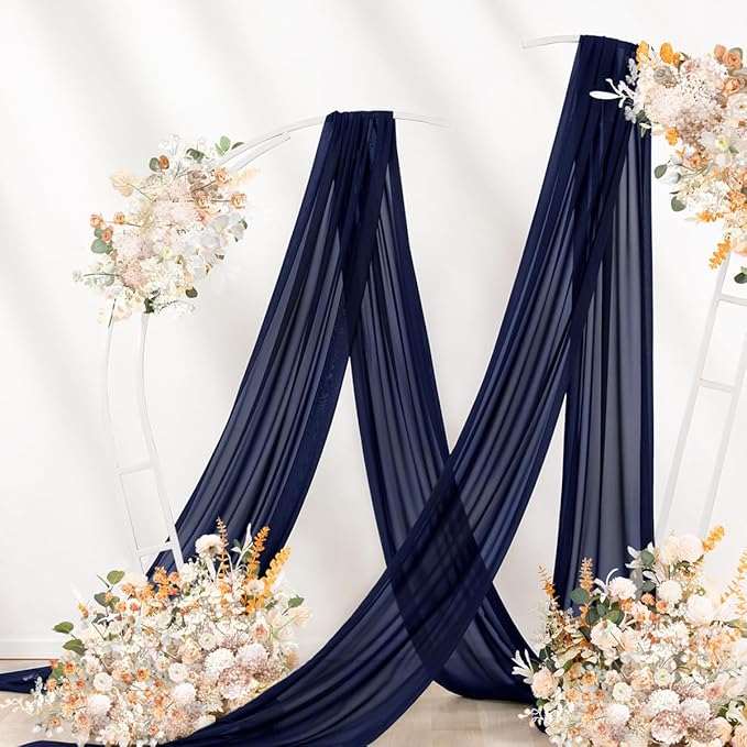 Navy Blue Wedding Arch Draping Fabric 4 Panels 29" x 20 FT Navy Wedding Drapes for Backdrop Sheer Curtain Drapes for Romantic Bridal Baby Shower Ceremony Birthday Party Fall Outdoor Events