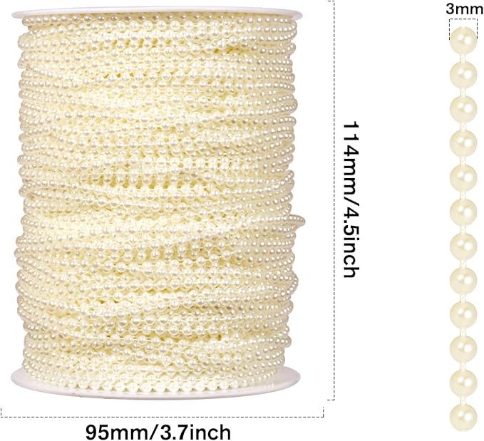 [295Feet] Pearl Beads Garland, 3MM 98 Yards Faux Pearl Beads String Roll Bulk for DIY Craft Wedding Party Christmas Tree Decoration