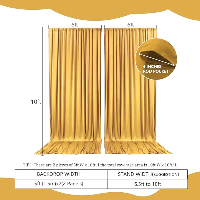 2 Panels Khaki Backdrop Curtain, 10 x 10 Feet Satin Background Curtains for Parties, Weddings, Baby Showers, Halloween, Christmas Birthday Party Photoshoot Backdrop Curtains Decorations
