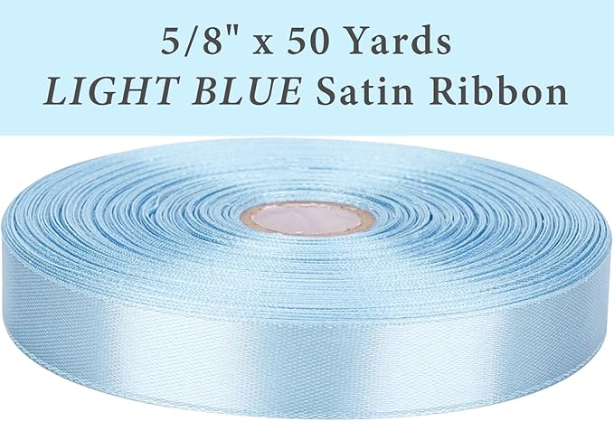 5/8 Inch Light Blue Satin Ribbon 50 Yards Solid Fabric Ribbons for Gift Wrapping, Crafts and DIY Projects, Bows Making, Wedding, Party, Holiday Decor