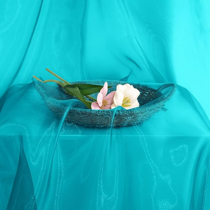 P Pothuiny Sheer Organza Fabric by The Yard, 1 Yard x 60 Inch Wide Bridal Teal Organza Tulle Fabric Roll Shiny Gauze Fashion Dress Sewing Craft for Wedding Party Decorations Backdrop