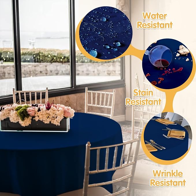 BRILLMAX 4 Pack Navy Blue Round Tablecloths 108 Inch - Circle Bulk Linen Polyester Fabric Washable Table Cloth Cover for Wedding Reception Banquet Birthday Party Buffet Restaurant