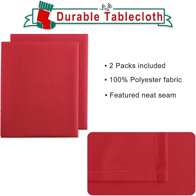 Hiasan 2 Pieces Red Tablecloth Square - Wateproof and Spillproof Kitchen Christmas Washable Polyester Table Cloth for Dining Room, 40 x 40 Inch