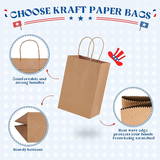 MESHA Paper Gift Bags 5.25x3.75x8 Inch 50 Pack Small Brown Paper Bags with Handles Bulk for Small Business, Birthday Wedding Party Favor