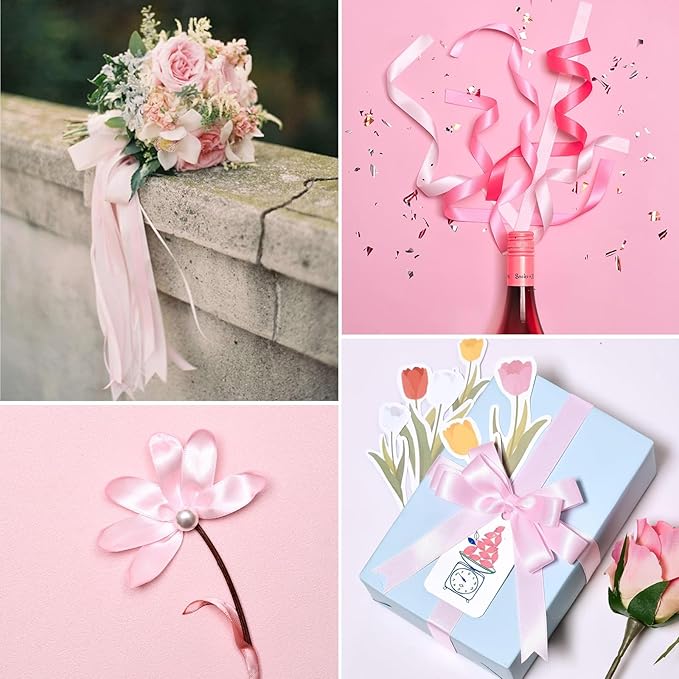 1-1/2" x 50 Yards Light Pink Satin Ribbon Single Faced Fabric Ribbons for Gift Wrapping, Crafting, Floral Arrangements, Flower Bouquet, Wedding, Home Decor