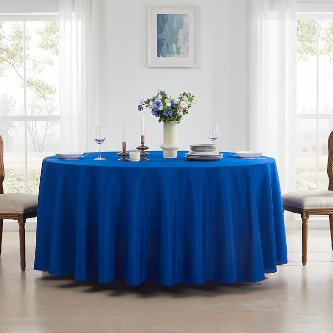 Round Tablecloth 2 Pack 108 Inch Royal Blue Tablecloths Washable Decorative Linen Polyester Table Clothes Cover for Dining Table Banquets Buffet Parties and Wedding