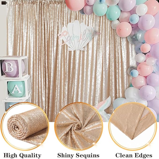 DUOBAO Champagne Backdrop Curtain 8ft Photo Background Wedding Backdrops 4FT Wide 8FT Long Shimmer Wall Curtain Champagne Gold Glitter Backgrounds Drapes for Weddings