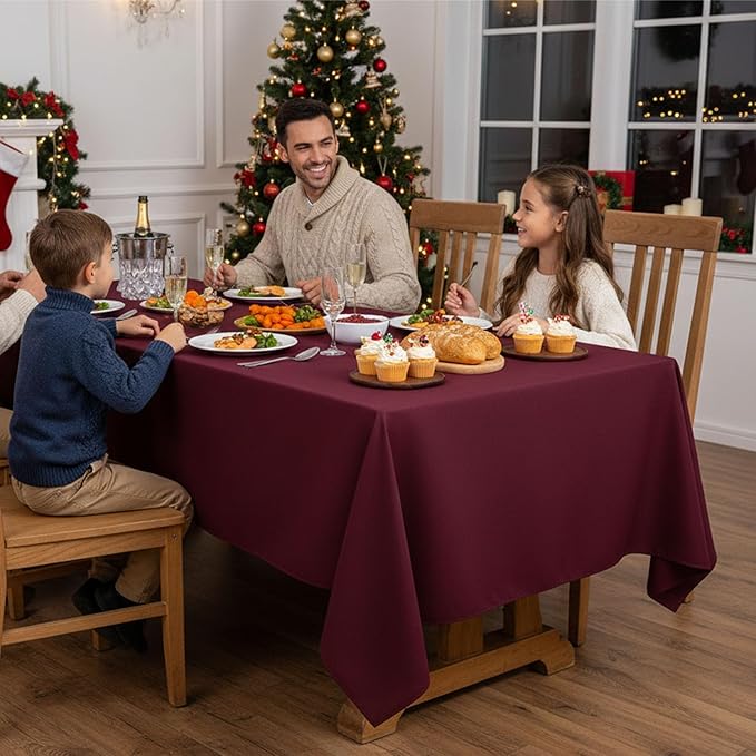 Fitable 8 Pack Rectangle Tablecloths: Stain Resistant Wrinkle Free Fabric Table Clothes, Washable Reusable Polyester Table Covers for Wedding Party Birthday Banquet Reception(Burgundy, 60x102 Inch)