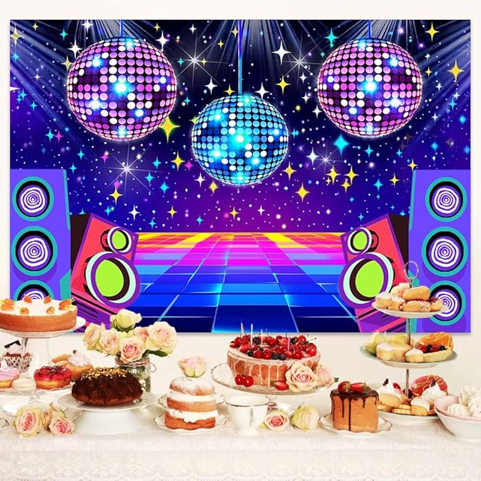 Dance Party Backdrop Retro 80s 90s Theme Stage Dance Ball Music Birthday Party Decoration DJ Photography Background 5 x 3 ft for Baby Shower Picture Photo Shoot Polyester Fabric,Multi2