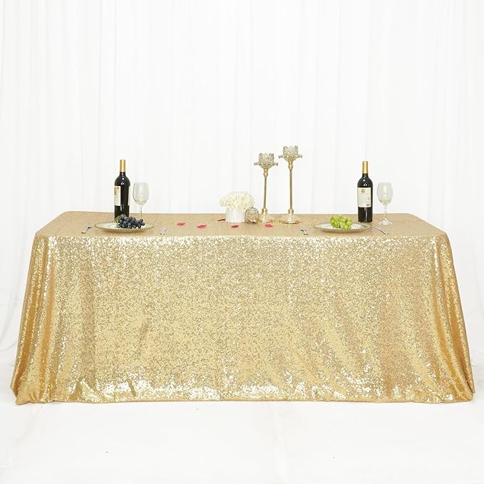 SquarePie Sequin Tablecloth 60 x 102 Inch Light Gold Sparkly Table Cloth for Wedding Party Decoration