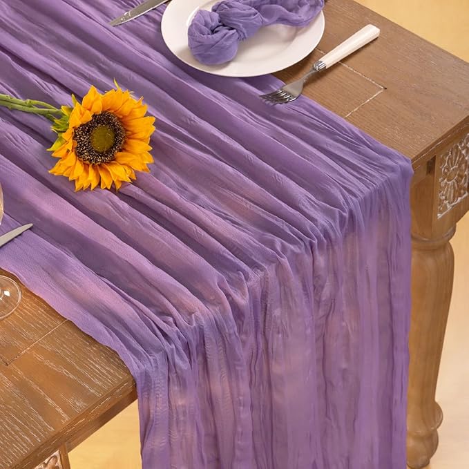Lavender Purple Cheesecloth Table Runner 4 Pack Fall Table Runners Boho Gauze 120 Inches Cheese Cloth Fall Table Decorations for Thanksgiving Wedding Bridal Baby Shower Birthday Garden Party
