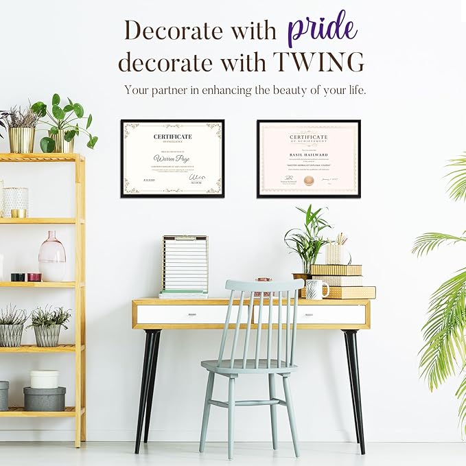 TWING 8.5 x 11 Picture Frame For Certificate, Diploma, Composite Wood Display photos 6x8 with Mat or 8.5x11 Without Mat, Black Document Picture Frames Collage for Wall Decor or Tabletop 6 Pack