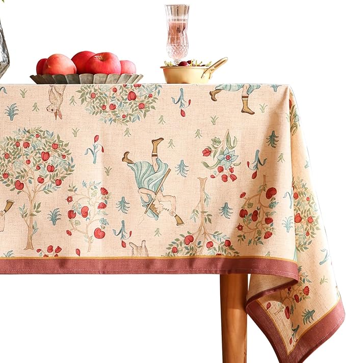 patdrea Designer Italian Beige Tablecloth for Rectangle Table,Vintage Anti-Wrinkle Linen Tree Pattern Table Cloth,Decor Cover for Kitchen Dining,Christmas,Thanksgiving,55"x79"-Tatiana a