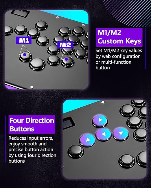 GuileKeys Leverless Controller Arcade Stick GK-21, All-Button Arcade Controller 21Keys for PS4/PS3/PC/Switch(PS5 w/Converter), Arcade Fight Stick with RGB/Turbo/Hot-Swap/Low Profile Switch Black