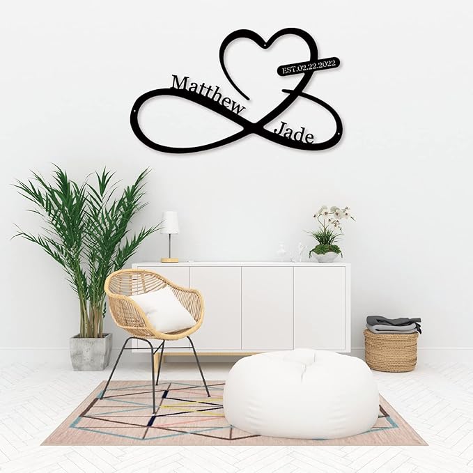 Infinity Heart Metal Wall Decor, Unique Infinity Heart Wall Decor Love Sign Plaque Steel Art Geometric Wall Decor Set Cut Out for Outside