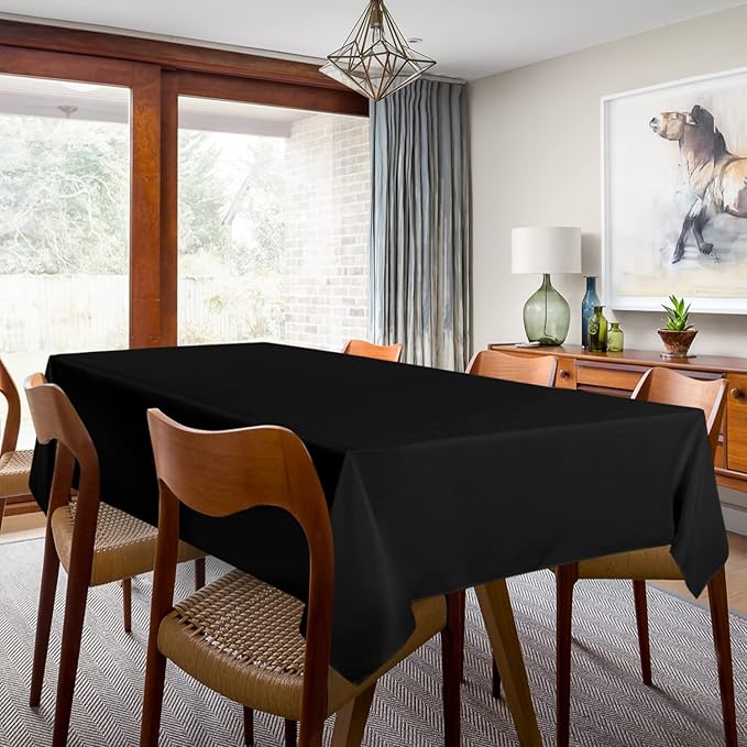 sancua 2 Pack Black Tablecloth 60 x 84 Inch, Rectangle 4 Feet Table Cloth - Stain and Wrinkle Resistant Washable Polyester Table Cover for Dining Tables, Buffet Parties and Camping