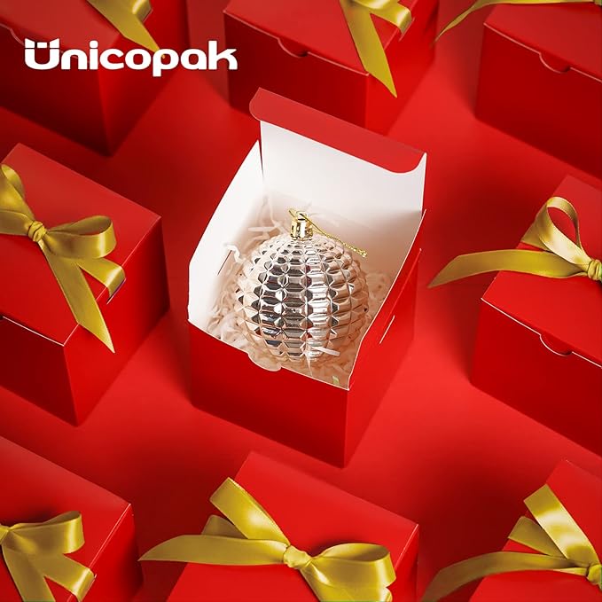UnicoPak 4x4x4 Christmas Red Gift Boxes 50 Pcs, Holiday Gift Boxes Small Gift Boxes with Lids for Gift Ornaments, Candles, Mugs, Crafting, for Birthday, Party, Christmas Boxes for gifts