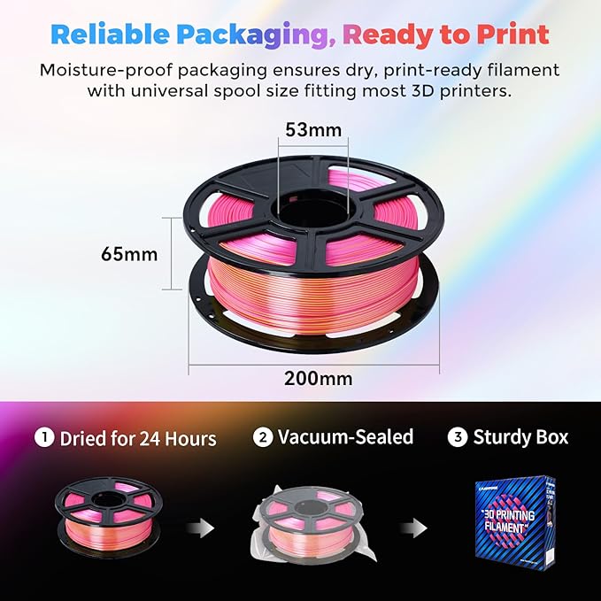 FLASHFORGE Silk Dual Color Filament, Pink and Yellow 2 in 1 Coextrusion Silk PLA Filament 1.75mm, 3D Printer Filament Color Change 1kg(2.2lbs) Spool, Dimensional Accuracy +/- 0.02mm