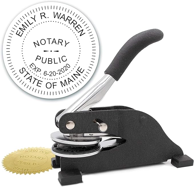 MaxMark Notary Seal Round Desk Embosser for Maine State - Includes Gold Burst Seal Labels (50 Count)