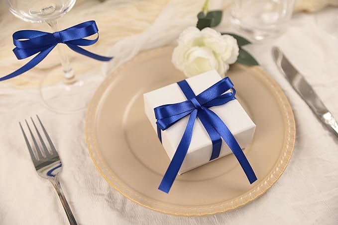 Dark Royal Blue Satin Ribbon 3/8 inch X Continuous 100 Yards, Single Face Polyester Ribbon Perfect for Gift Wrapping, Flower Bouquet, Wedding Decor, Crafts, Bow Making, Sewing and More