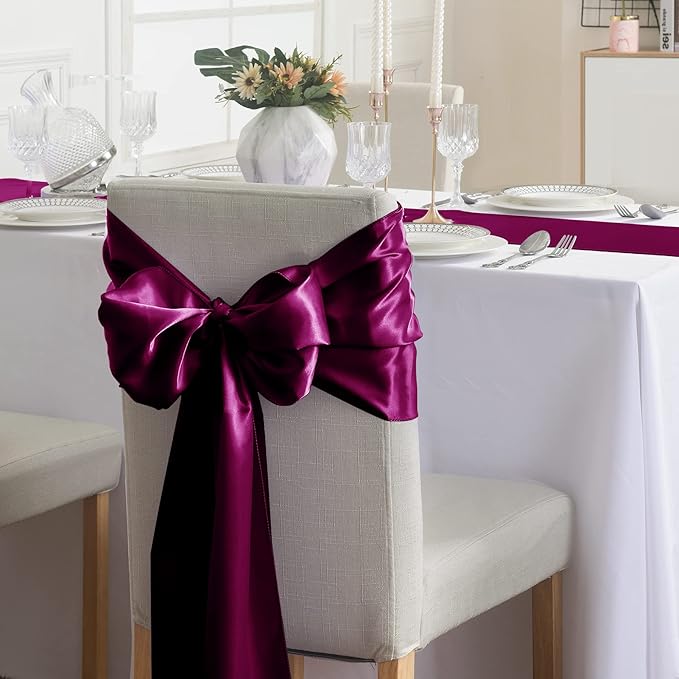 6Pack Table Runner 12 x 108 Inches Satin Silk Table Runner for Wedding, Birthday Party, Banquets, Graduations Decoration, fit Rectange and Round Table-Burgundy