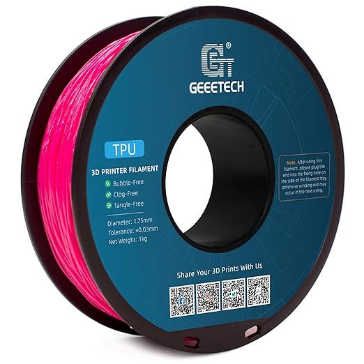 Geeetech TPU Filament 1.75mm – 95A Flexible 3D Printer Filament with High Elasticity, 1KG (2.2lbs) Spool, Dimensional Accuracy ±0.03mm, Fits Most FDM Printers (Pink)