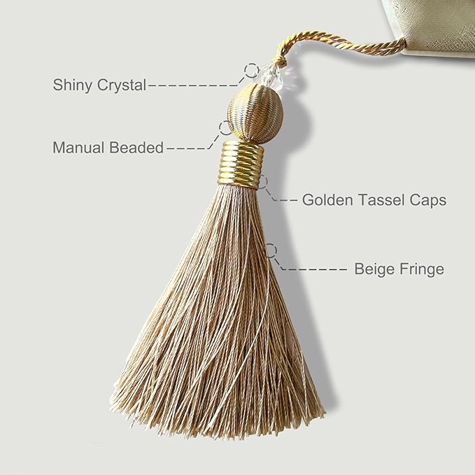 HeMiaor Chenille Jacquard Thick Table Runner Delicate Tassel for Meeting Decor and Dining Table Retro Embroidery Pattern for Christmas Festive Wedding Decoration Beige 60 inches Long