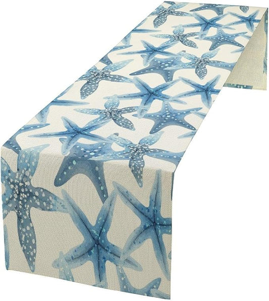 Starfish Plaid Table Flag Green Plaid and Marine Life Starfish Kitchen Table Flag Suitable for Birthday Party Restaurant Decoration Outdoor Picnic 13 * 120 Inch