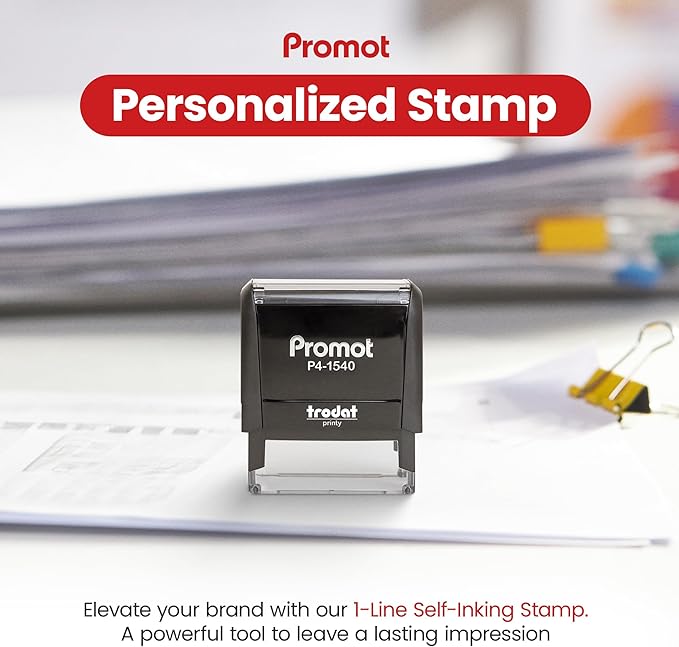 Promot Self Inking 1 Line Custom Stamp - Personalized Name Stamp for Office, Teacher, Address & Business Label Stamp - Choose Font, Ink Color, Pad, for Personal & Professional Use - Small