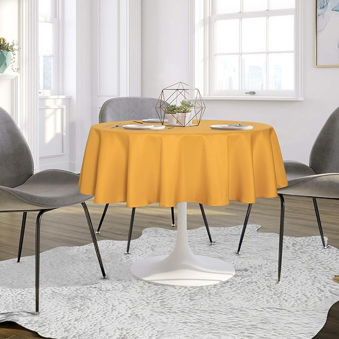 sancua Round Tablecloth - 80 Inch - Water Resistant Spill Proof Washable Polyester Table Cloth Decorative Fabric Table Cover for Dining Tables, Buffet Parties and Camping, Gold