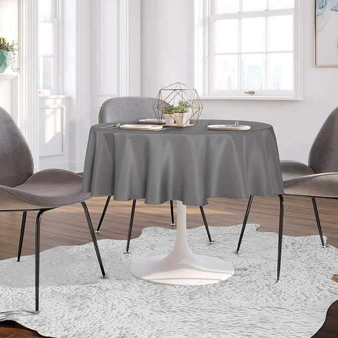 sancua Round Tablecloth - 48 Inch - Water Resistant Spill Proof Washable Polyester Table Cloth Decorative Fabric Table Cover for Dining Tables, Buffet Parties and Camping, Light Grey