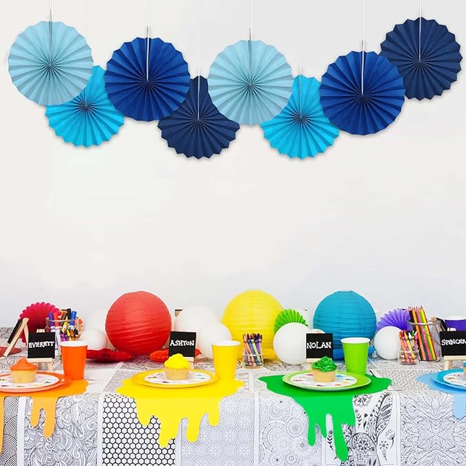 Blue Graduation Party Decor,Baby Blue Party Decorations,Christmas Baby Shower Decorations,Under The Sea Decorations,Blue Bachelorette Party 12in Hanging Paper Fans 30 Color DIY Set (Light Blue)