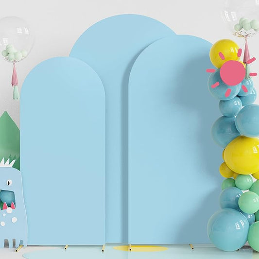 Fomcet Wedding Arch Cover 7.2FT, 6.6FT, 6FT Dusty Blue Spandex Fitted Fabric Backdrop Set of 3 Round Top Chiara Arch Backdrop Stands Covers for Wedding Ceremony Birthday Party Baby Shower Decor