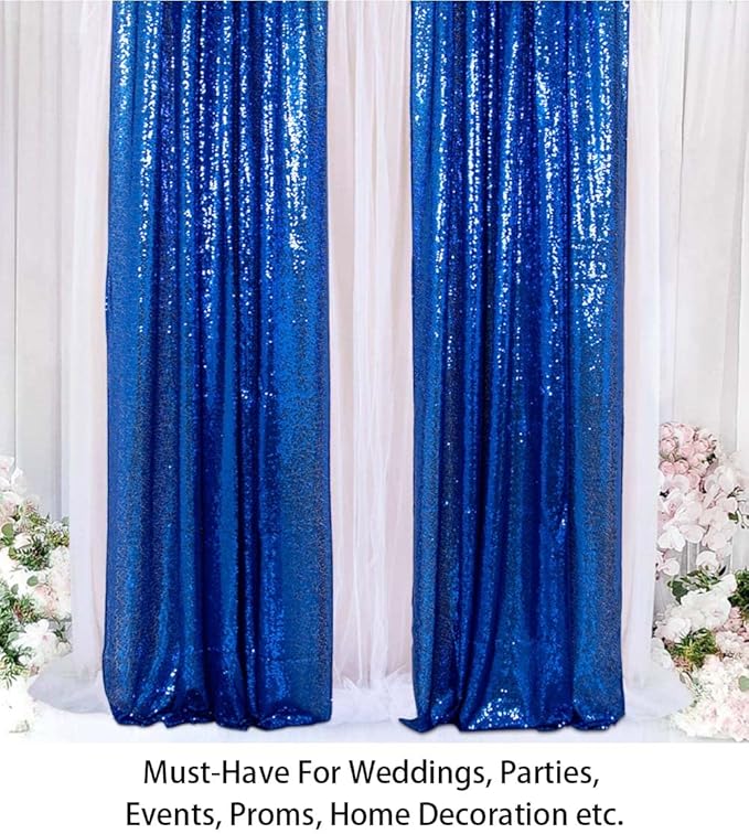 ShinyBeauty Sequin Curtains 2 Panels Royal Blue 2FTx8FT Sequin Photo Backdrop Sequin Backdrop Curtain Pack of 2-1011E
