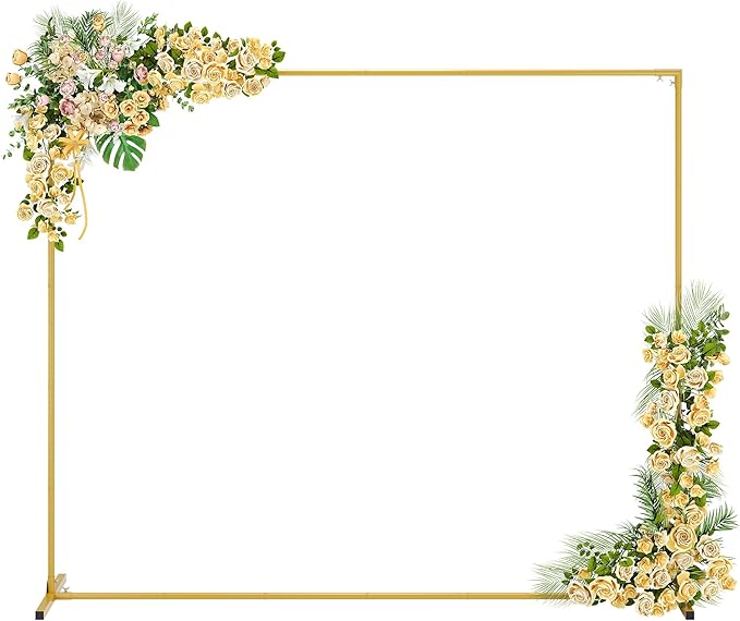 Walensee 7.9FTx6.6FT Gold Wedding Arch Backdrop Stand, Adjustable Square Metal Arch Frame for Ceremony Party Birthday Baby Shower Bridal AnniversaryGarden Balloon Photo Decoration