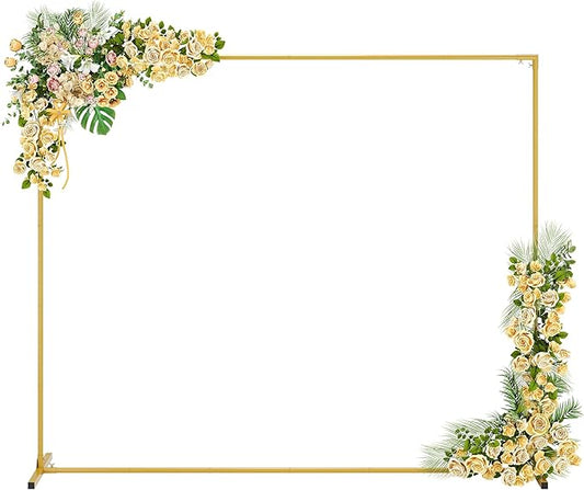 Walensee 7.9FTx6.6FT Gold Wedding Arch Backdrop Stand, Adjustable Square Metal Arch Frame for Ceremony Party Birthday Baby Shower Bridal AnniversaryGarden Balloon Photo Decoration
