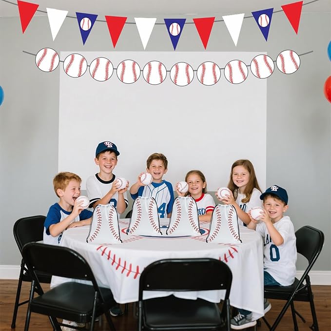 SAOTD 50 Pack Baseball Goodie Bags 7.87x9.84 inch (20x25 cm), Party Fvors Gift Treat Snack Bags, Baseball Drawstring Bag for Boys Girls Birthday Sports Theme Party Supplies