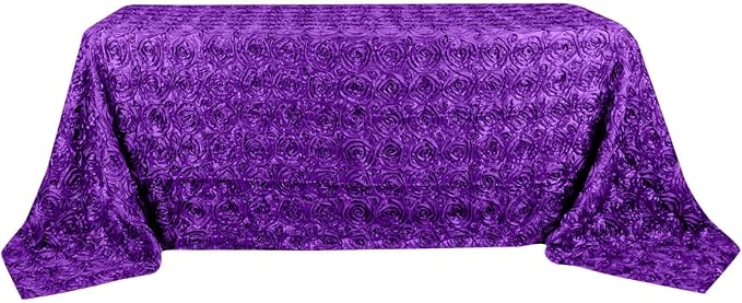 Efavormart 90"x132" Wholesale Rectangle Table Cover Purple Grandiose Rosette 3D Satin Tablecloth for Wedding Party Event Decoration