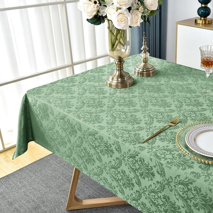 SASTYBALE Summer Tablecloth Rectangle, Spill-Proof Wrinkle Resistant Jacquard Fabric Table Cloth, Soft Polyester Damask Table Cover for Parties, Picnic, Dinner(52 * 70 inch, Oblong, Light Green)