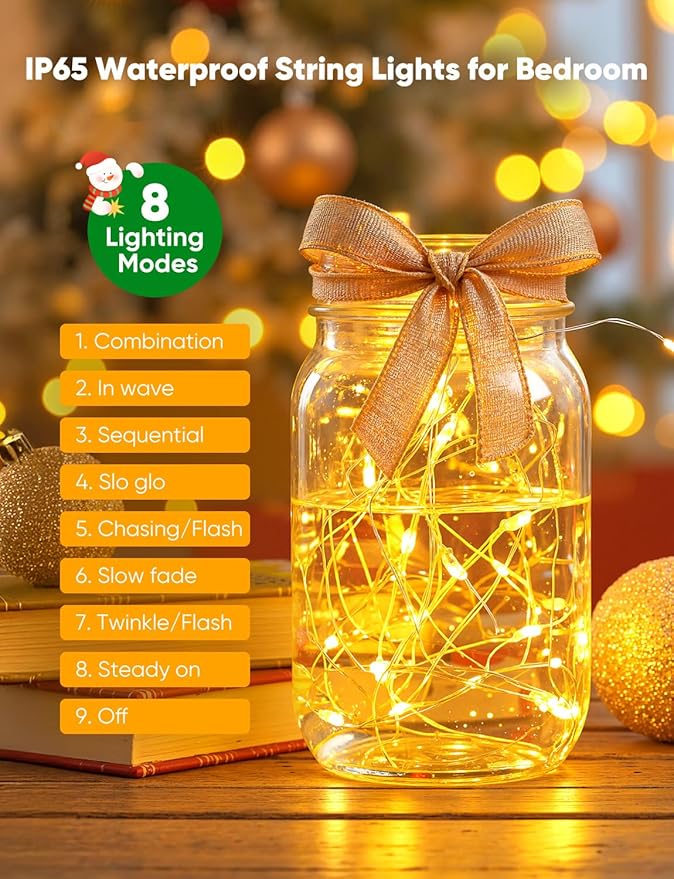 Minetom 30 Pack Fairy Lights Battery Operated String Lights, 8 Modes & Timer, 7ft 20LED Waterproof Silver Wire Twinkle Lights, Firefly Starry Moon Lights for Mason Jars DIY Christmas Wedding