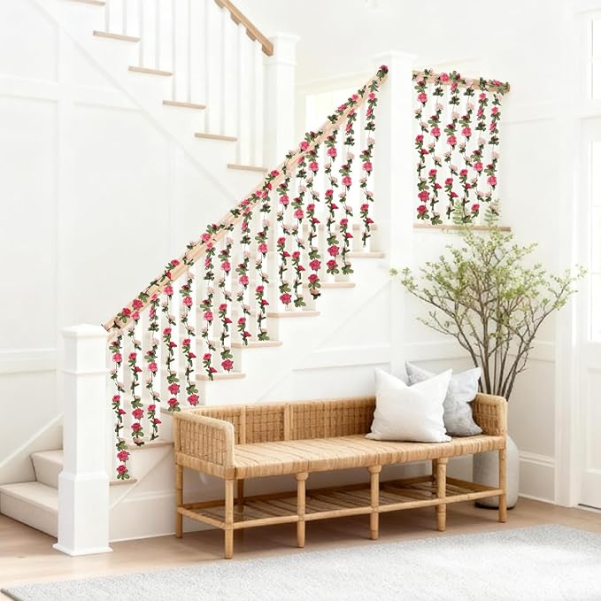 5 Pcs 41FT Flower Garland, Artificial Rose Garland Flowers Plants Fake Flower Hanging Rose Ivy, Birthday Party Valentine's Day Wedding Wall Arch Decor（Pink）