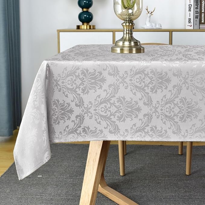SASTYBALE Rectangle Tablecloth - 52 x 70 Inch Gray Damask Table Cloth Jacquard Design Spill Proof Wrinkle Resistant Waterproof Soft Polyester Oblong Table Cover for Kitchen Parties Tabletop