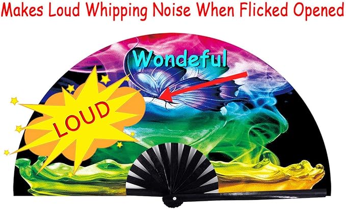 Amajiji Large Folding Hand Rave Fan Popping Fan for Line Dancing Clacking Fans for Boots On The Ground Dance,Party,Decoration,Festival (Butterfly Dream)