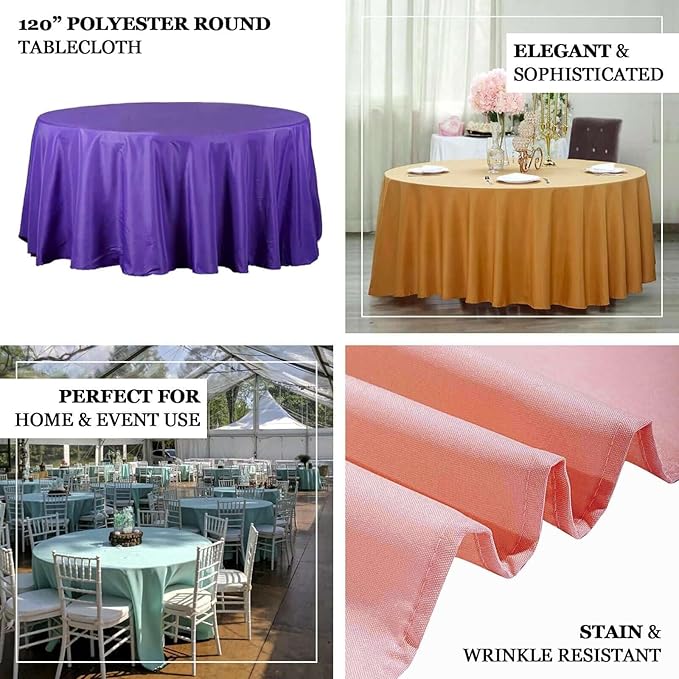 Efavormart Round Tablecloth, 120 Inch Stain & Wrinkle Resistant Washable Table Cloth, Decorative Polyester Fabric Table Cover for Banquet, Wedding, Dining - Violet Amethyst